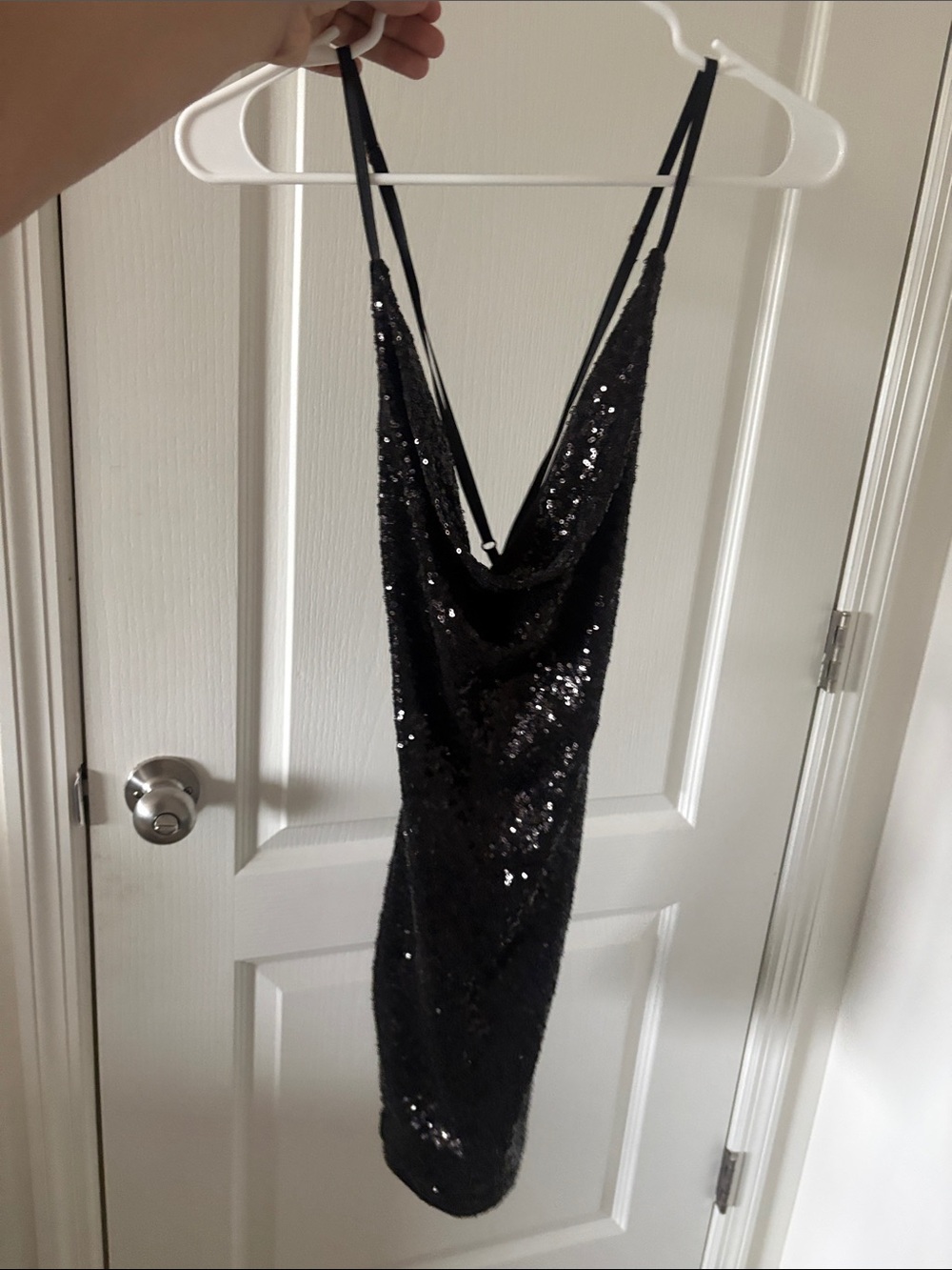 Black Sequin Mini Dress with Cowl Back